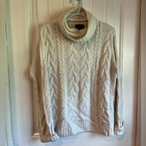 NANETTE Lepore Cream Fisherman Knit turtleneck cowl sweater LARGE